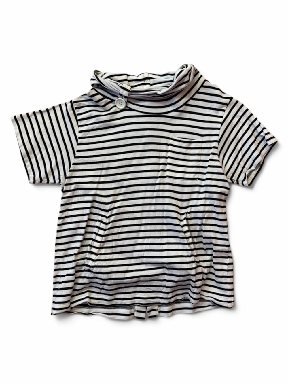 Black and Cream Striped Top with Button Accent